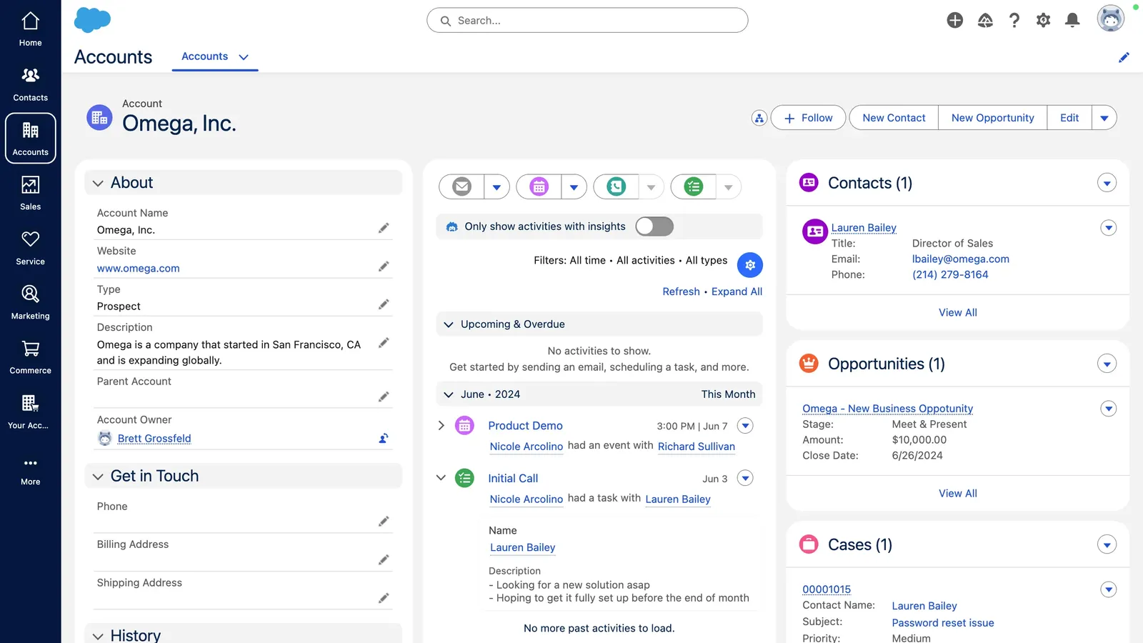 Salesforce Account record with related profile data