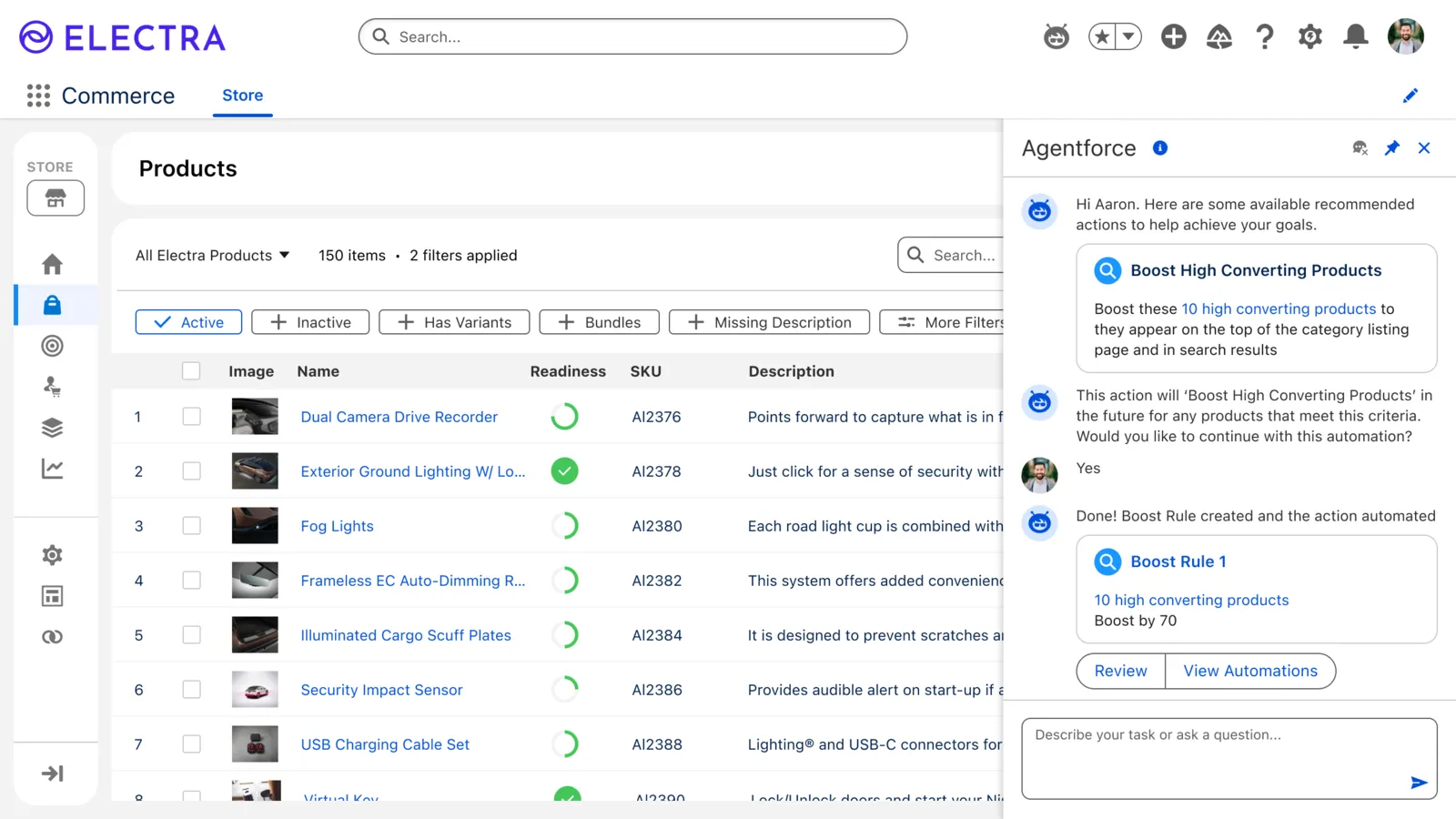 Commerce Cloud merchant view with Agentforce in Salesforce